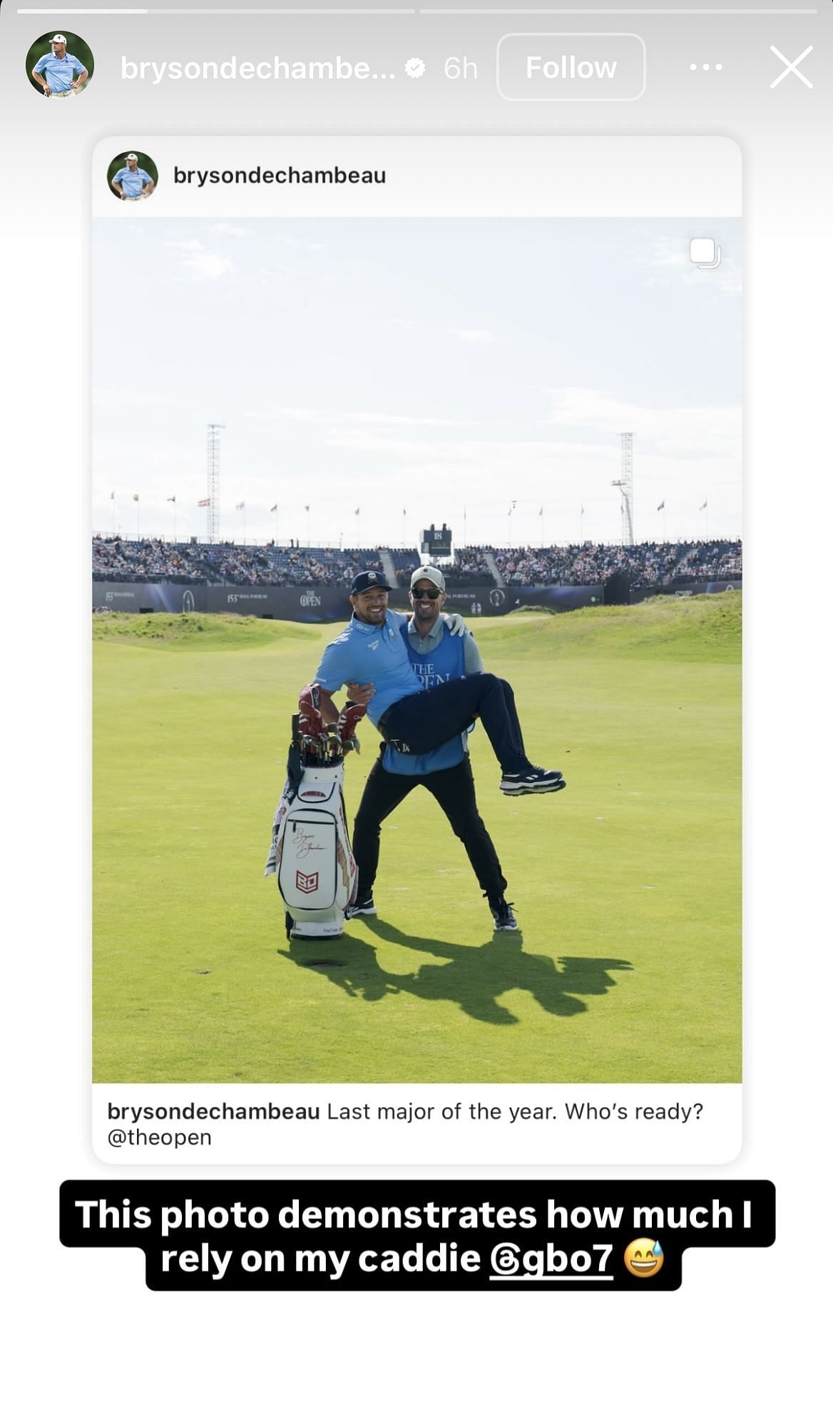 Still taken from Bryson DeChambeau's Instagram Story _ Image Source: Instagram/@brysondechambeau
